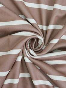 Casual Striped Print Round Neck Long Dress For Women - Coffee Brown - View 6