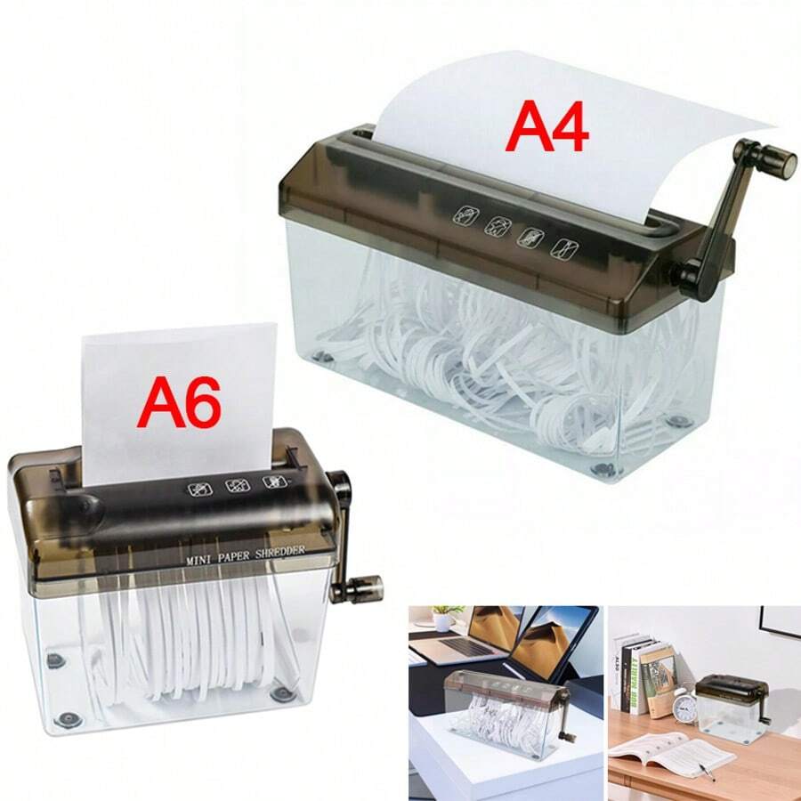 Portable A4 /A6 Paper Hand Electric Shredder Manual Straight Cut Home Office - Black - View 1
