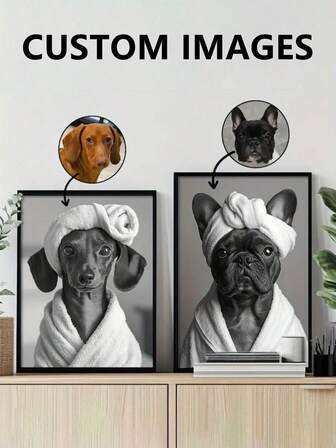 1pc Framed Personalized Custom Pet Portrait Canvas Art Print, Funny Dog Reading Newspaper On Toilet With Towel Headband, Unframed Bathroom Wall Decor, High-Quality Canvas Poster For Home, Office, Classroom, Unique Gift For Pet Lovers, Dog Pictures Wall Decor, Playful Design, Detailed Artwork, Multi-Functional, Ornamental, Reusable, Exquisite, Modern
