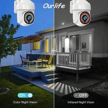 户外监控 Wifi 安全 Ptz 自动跟踪音频 Cctv 监控 360 Ip 摄像机 2.4Ghz Pir 运动检测、Ip65、双向语音对讲、360 度全景监控、日夜全彩、内置应用热点、无网络正常视频录制内置麦克风和扬声器、入侵警报、隐私保护、监控 - 彩色 - 查看 5