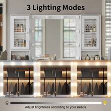 FUSOU Dressing Table With Mirror & LED Lights, Vanity Desk With 12 Drawers, 2 Cabinets, Fold-Up Panel, Glass Top & Chair, White Makeup Table For Bedroom - White - View 7