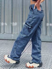 Minimalist American Style Slimming Cargo Jeans - Dark Wash - View 2