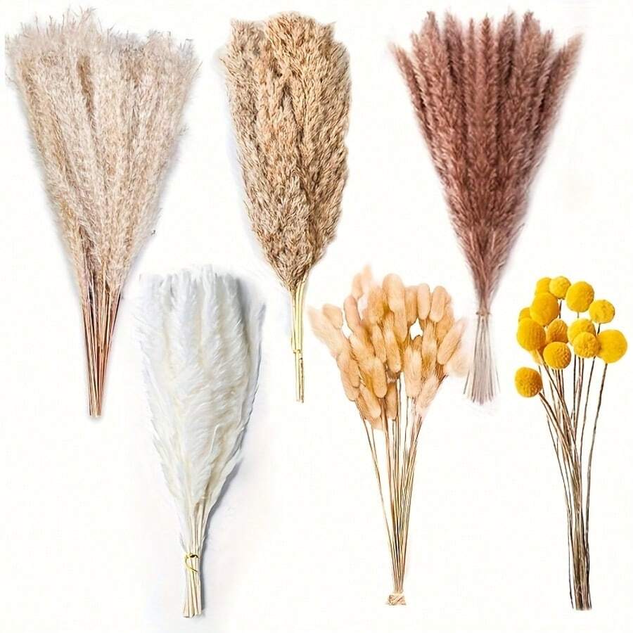 100 Stems Faux Pampas Grass Bouquet For Outdoor Home Decor - 43.18cm Rattan Artificial Flowers, Power-Free, Christmas Festival Accent, Boho Style Fluffy Pampas Reed For Vases And Wedding Decorations