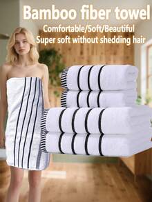 Bộ 1/2 khăn tắm và khăn lau tay bằng sợi tre, kiểu dáng tối giản hiện đại (nhẹ), không rụng lông, thấm hút cao, siêu mềm, bền bỉ, phụ kiện phòng tắm tuyệt vời, món quà lý tưởng cho người yêu. Kích thước khăn: 40*75cm, kích thước khăn lau tay: 70*140cm. - trắng - Xem 2