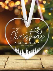 Our First Christmas As Mr & Mrs 2025, Transparent Acrylic Heart Christmas Decoration, Married 2025 Ornament, Bridal Shower Gift For Newlywed Couple, Christmas Tree Decor, Married Gifts, Christmas Ornament For Couples Home Decor Christmas Decorations Room Decor