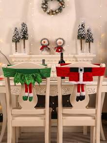 1/3 buc Husă de scaun din pluș cu tematică de Crăciun, potrivită pentru decorarea sărbătorilor în familie, Husă de scaun cu centură Moș Crăciun, Husă de scaun cu elf de Crăciun, Husă de scaun cu fustă pentru fete - Multicolor - Vizualizare 3
