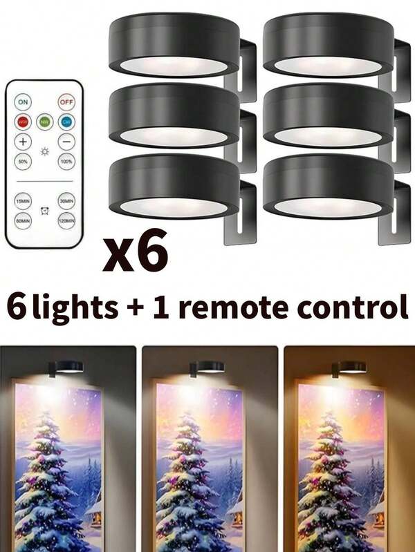6pcs LED Picture Frame Lights, Battery Powered, 13 RGB Colors, Adjustable Brightness & Color, Wireless LED Art Lamp, Magnetic Wall Light, Wireless Spotlight, Dimmable Display Spotlight With Remote, Color Temperature Adjustable, Timer, Remote & Touch Control, 3 Lighting Modes, Suitable For Frames, Art, Portraits, Wall Decor, Round Lamp