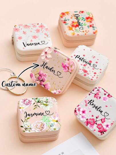 1pc Personalized Name Customized Storage Jewelry Box, Pu Leather Travel Portable Jewelry Box, Multifunctional Exquisite, Fashionable, High-Quality, Neat, Modern Customized, Personalized, Unique Ideal Gift, Suitable For Mother'S Gift, Wedding Gift, Bridesmaid Gift, Christmas Gift, Anniversary Gift, Birthday Best Gift,Elegant Living,Artful Living