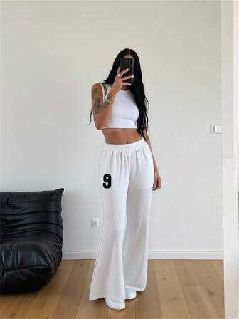 Autumn/Winter New Casual Loose Letter Elastic Waist Slimming Flare Pants
