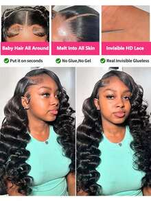 Uveous 42Inch 250% Density Deep Wave Lace Front Wigs Human Hair-13x4 HD Transparent Deep Wave Frontal Wigs Human Hair Curly Wigs For Women Curly Lace Front Human Hair Pre Plucked With Baby Hair - Natural Black - Xem 4