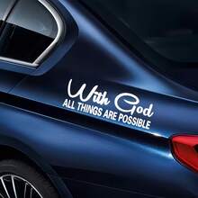 1 pieza Pegatinas de decoración para motocicleta/coche con el texto "Con Dios todo es posible" para ventanas de motocicleta/coche, paredes, computadoras, suministros para el hogar, refrigeradores y accesorios