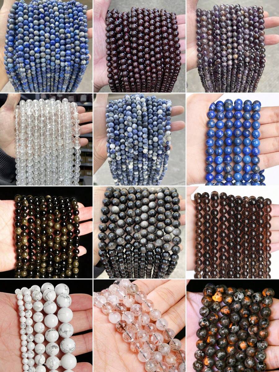 1 件 15 英寸 4/6/8/10/12 毫米天然石圆珠，青金石/玛瑙/绿松石等。天然能量疗愈石，用于脉轮疗愈、DIY 珠宝制作、手链、项链和工艺品