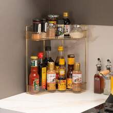 2-Tier Corner Bathroom Counter Organizer – Classic Storage Shelf For Makeup, Perfume & Toiletries, Space-Saving Countertop Tray Fits Bathroom, Dresser, Kitchen - Vàng-2 Cấp - Xem 4