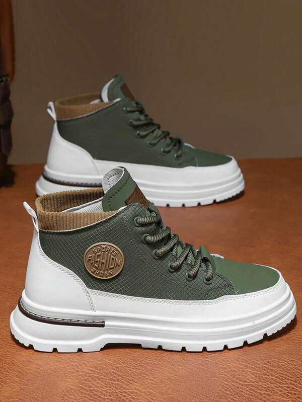 Ghete de drumeție pentru bărbați, pantofi casual cu vârf înalt, cizme scurte, cizme scurte în stil britanic, cizme de lucru cu vârf mediu, pantofi casual de mărime mare, primăvară, toamnă, vară, iarnă, streetwear pentru toate anotimpurile