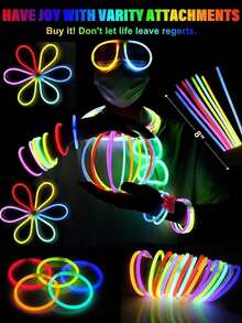 100/50/20支装 8英寸荧光棒，高品质超亮荧光棒，艺术荧光棒，灯光装饰，发光效果持久8-12小时，为派对增添光彩，可用于制作手链、项链、霓虹灯、婚礼派对荧光棒，色彩更加鲜艳，适合各种派对场合。 - 七彩色 - 查看 3