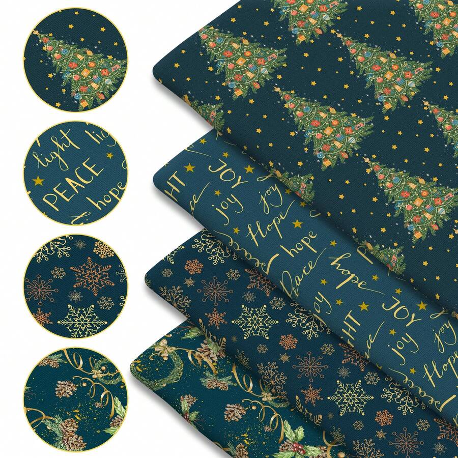 1pc Christmas Series Printed Quilted Fabric, 57x19.68 Inches (145x50 Cm) Polyester Pre-Cut For DIY Handcraft, Christmas Letter, Vintage Snowflake, Green Christmas Tree And Christmas Ornament Printed Design, Suitable For Sewing, Patchwork, Scrapbooking, Tablecloth And Crafts