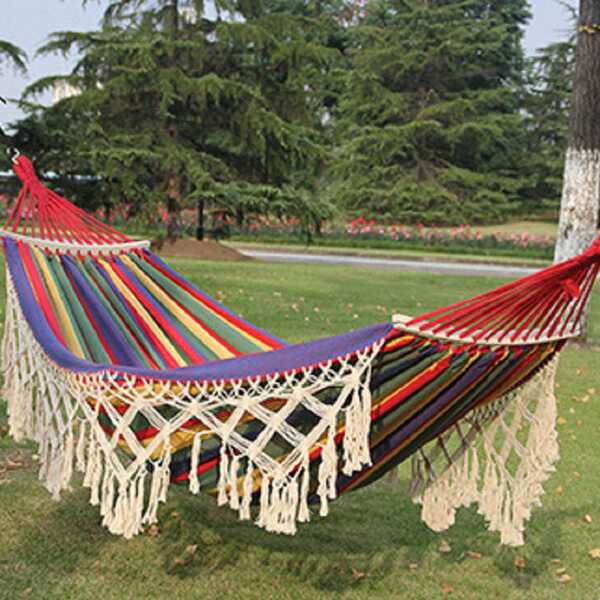 Boho Hammock Canvas Double Hammock With Tassels And Straps 440 Lbs Capacity For Indoor Outdoor