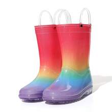 1 Pair Adorable Princess-Style Colorful Crystal Rain Boots, Soft & Durable Soles, Seamless Round Toe, High-Top Design, Lightweight Body, Girls/Toddlers Rain Boots For School, Camping, Beach, Outdoor, Sturdy Double Handles, Shiny Crafted Uppers, Suitable For All Seasons