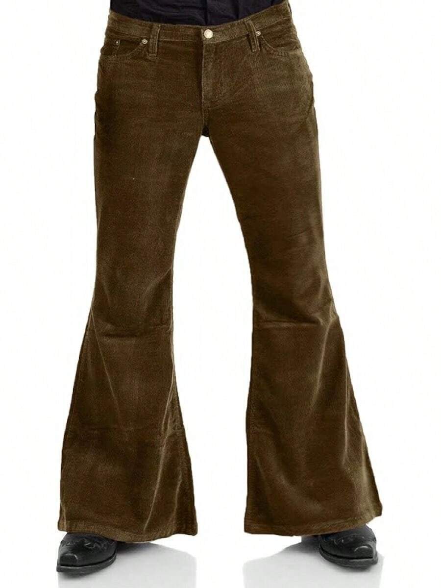 Men's Corduroy Vintage Bell Bottom Pants 70s,Disco Stretchy Flared Pants Fit 60s 70s Outfits For Men,Mens Bell Bottom Jeans.-20256688 - 布朗1 - 查看 1
