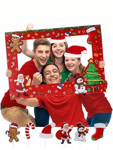 7 pièces Ensemble de photomaton de Noël avec Père Noël et bonhomme de neige - Cadre décoratif en papier classique pour les fêtes avec personnages et accessoires festifs, sans plumes, parfait pour les fêtes de Noël et la décoration de la maison, une excellente idée de cadeau de Noël, parfait pour les accessoires photo de fête de Noël, les décorations d'hiver et du Nouvel An, Halloween, les événements de Noël et les fournitures de fête, fournitures de fête, décorations de Noël