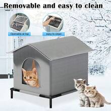 Casa para Gato ao Ar Livre Fechada a 7cm do Solo, Abrigo para Gato Quente e à Prova d'Água para as 4 Estações, Tenda com Espaço Amplo, Fácil Montagem, Adequada para Cama de Estimação Interna e Externa - Multicolorido - Visão 4