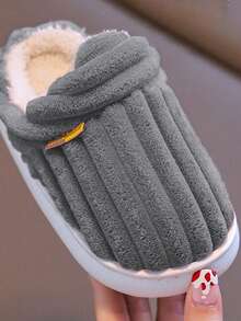 Fashionable Striped Simple Anti-Slip Warm Fluffy Student Slippers, Children Slippers, Teens Slippers