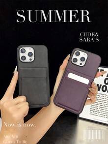 1 chiếc ốp lưng điện thoại bằng da bền chắc, có khe đựng thẻ ngân hàng, thẻ tín dụng, thẻ ID, màu đen. - màu đen - Xem 8