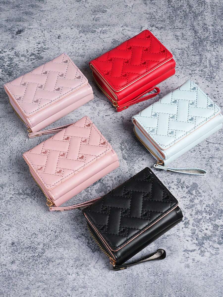 Linda carteira curta com zíper para mulheres, com três dobras e bordado, nova bolsa moderna com vários compartimentos para cartões, bolsa pequena e porta-moedas; bolsa com vários compartimentos para cartões, bolsa pequena e porta-moedas para mulheres, adequada para uso diário; um presente perfeito para amigos e amantes.