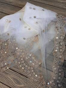 Scalloped Cutwork Net Dupatta, Lightweight And Sheer Shawl, Scarf, Wrap - 白色 - 查看 7