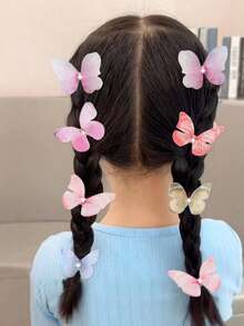 895 件女孩多色水钻双层网状蝴蝶发夹，可爱公主发饰，弹性耐用发带、发圈、发夹，适合日常使用