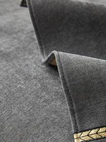 1pc Gray Sofa Throw Blanket With Contrast Color Ribbon, Modern Polyester Sofa Cover, Mult - Dark Grey - View 8