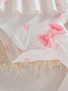 3pcs/Set Baby Girls' Cute Sweet Ruffle Shoulder, Peach Pink 3D Bow & Bow Socks & Headband Set, Autumn/Winter