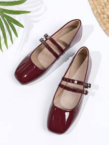 女式复古玛丽珍平底鞋，双带设计，适合所有季节