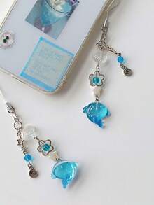 1Pc Cute Simulation Marine Shark Mobile Phone Chain Handcrafted Beaded Keyring Accessory Fish Charm Aesthetic Y2k Unique - Multicolor - View 4