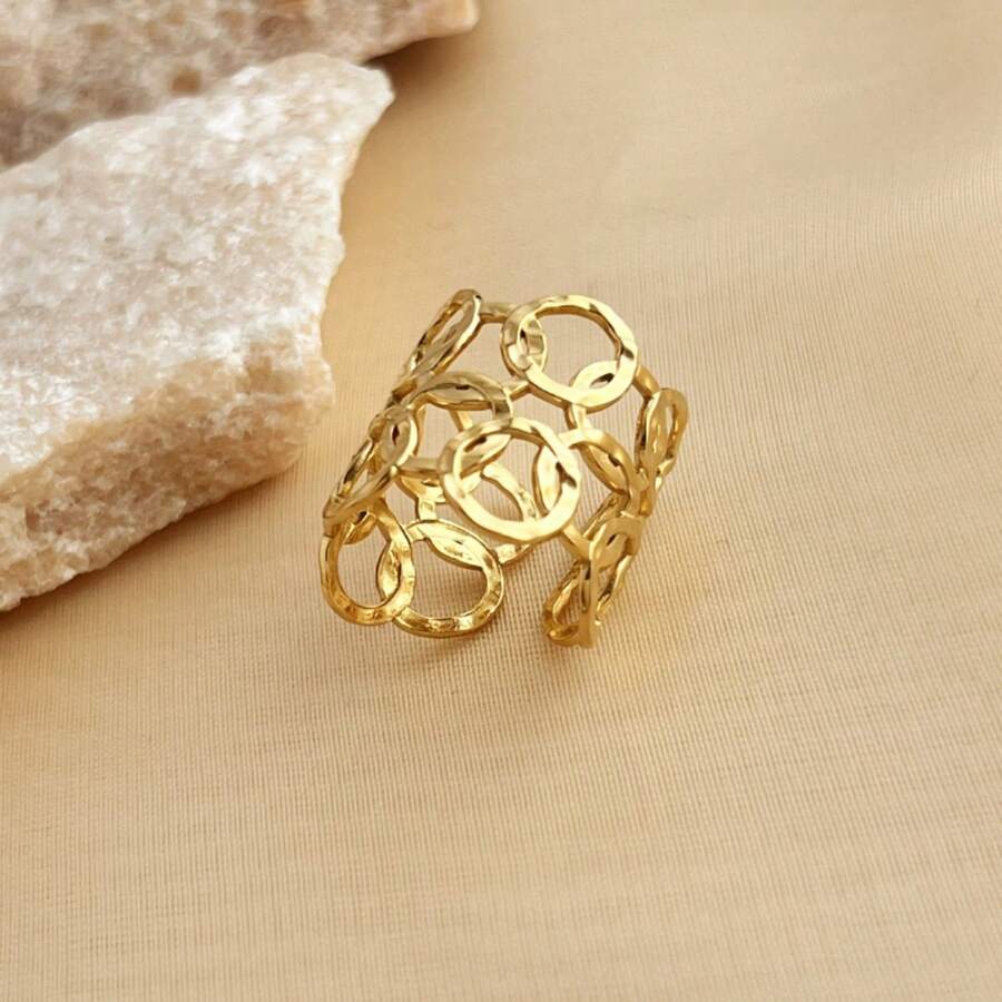 New 18K Stainless Steel Fashion Ring, The Opening Design Can Be Adjusted In Size - 9-dourado - View 1