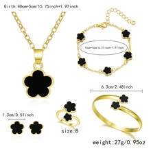 5 Pieces Of Popular Lucky Clover Fashion Lucky Stud Necklace Bracelet Ring Five-Piece Set With Five-Petal Flowers, Suitable For Parties And Festivals