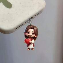 1 Peça/Conjunto Figura Colorida de Jesus em Desenho Animado/Golfinho Azul Rosa/Chaveiro Acrílico 2D de Panda Fofo, Compatível com Apple, Tipo-C - Multicolorido - Visão 4