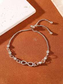 1pc Simple & Fashionable Geometric Infinity Loop Crystal Detail Adjustable Pendant Bracelet For Women, Suitable For Daily Wear And Gifting To Female Friends - Bạc - Xem 3