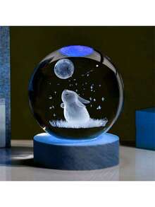 3D Rabbit Moon Laser Engraved Crystal Ball LED Night Light, Birthday Gift For Girlfriend, Classmates, Boys, Girls, Parents, Wife, Christmas & Valentine's Day Gift, Bedroom, Office, Home Decor, Suitable For Christmas Gift, Office, Bedroom, Hotel, Party, Restaurant Decoration