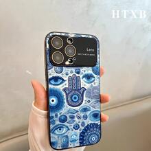 Teléfono electrochapado con diseño de ojos y carcasas azules | Funda AG Frosted Large View Window 2 en 1 para varios modelos, incluyendo las series 17, 16, 15, 14 y 13. - Negro - Ver 4