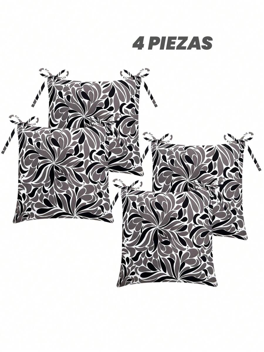 Home Elephant Juego de 4 Cojines Para Silla Varios Colores Con Cintas Para Sujetarse, Cómodos y Fáciles de Utilizar - Gris Oscuro - Ver 1