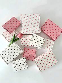 10pieces Pink Heart-Shaped Gift Boxes For Weddings, Fresh And Elegant Theme With Heart And Bow Elements,Birthdays, And Parties, Printed In Cute Corrugated Cardboard Boxes, Colorful Airplane Boxes, Pink Packaging Boxes, Armor Accessories, Card Delivery Boxes, And Paper Packaging Boxes - Multicolor - View 1
