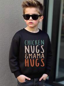Young Boy Round Neck Sweatshirt With Letter Slogan Print - Black - View 3