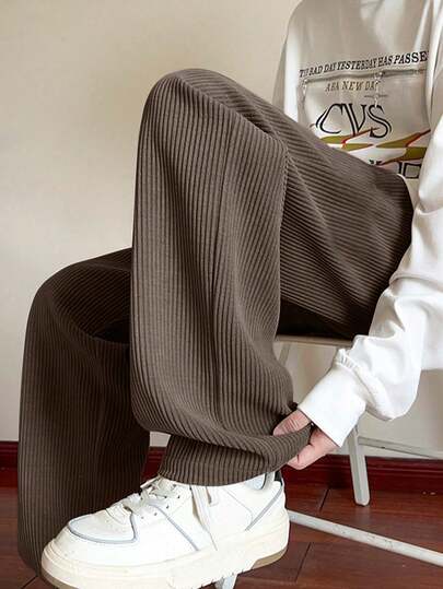 Men's Corduroy Sport Pants, Loose Straight Wide-Leg Trousers For Gym, Running, Outdoor Sport, Casual, Suitable For Spring & Autumn & Winter