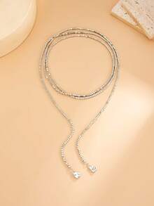 1pc Bohemian Geometric Square Beaded Teardrop Tassel Long Necklace, Luxurious Vacation Party Jewelry Gift For Women & Couples, Versatile Wear (Multiple Wearing Styles)