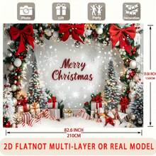2D Flat, 1pc Holiday Christmas Party Banner - Multi-Size Polyester Backdrop With Snowy Scenery, Decorative Bows And Gift Wraps, Suitable For Home And Room Wall Decor, Christmas Decorations - Multicolor - View 4