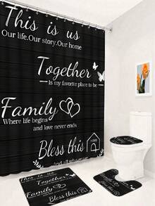 1pc/4pcs Bathroom Decoration Set: Shower Curtain With 12 Hooks, Non-Slip Bath Mat, U-Shaped Floor Mat & Round Toilet Lid Cover, Multifunctional For Bathroom