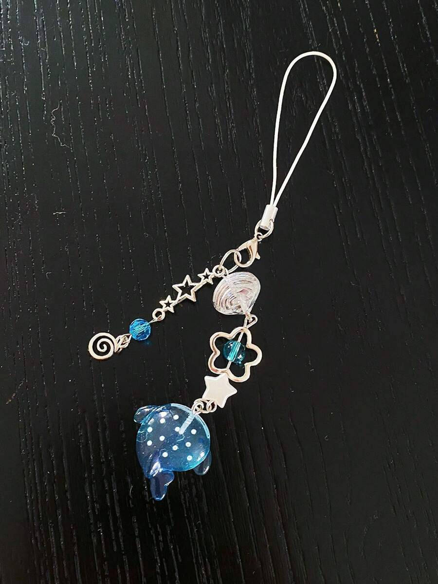 1Pc Cute Simulation Marine Shark Mobile Phone Chain Handcrafted Beaded Keyring Accessory Fish Charm Aesthetic Y2k Unique - Multicolor - View 1