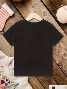 IT'S MY BIRTHDAY & Doodled Rainbow & Heart Graphic Print, Girls' Casual & Comfy Crew Neck Short Sleeve T-Shirt For Spring & Summer, Girls' Tee & Clothes For Outdoor Activities - Black - View 4