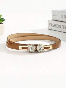 1 件女士腰带，韩式双扣水钻装饰紧身西装皮带，适合连衣裙、毛衣、外套、束腰奢华腰链